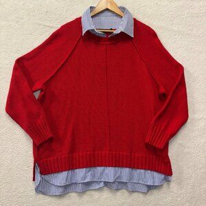 Ralph Lauren Sweater Womens 2XL Layered Cotton Red Faux Collared Shirt Preppy